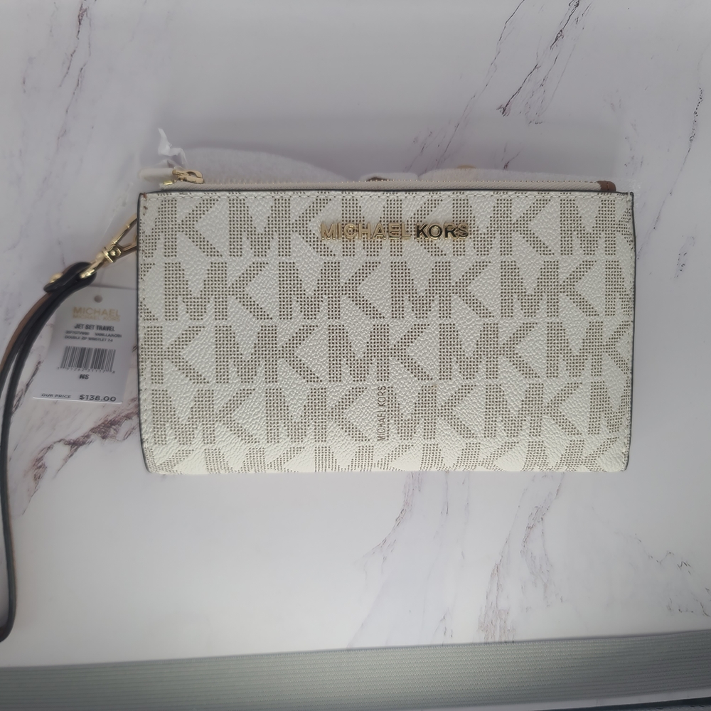 Michael Kors White and Gold Clutch with Wristlet